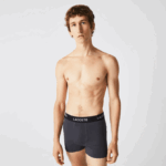 Men Lacoste V0ZN1528 Dark Grey Red Blue Black 8W3 Striped Waist Microfiber Trunk 3-Pack - Image 6