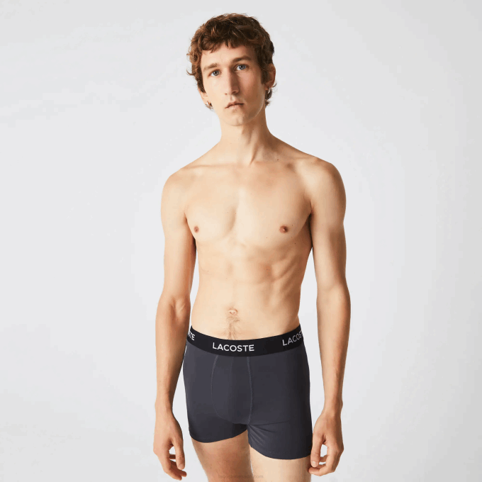 Men Lacoste V0ZN1528 Dark Grey Red Blue Black 8W3 Striped Waist Microfiber Trunk 3-Pack - Image 6