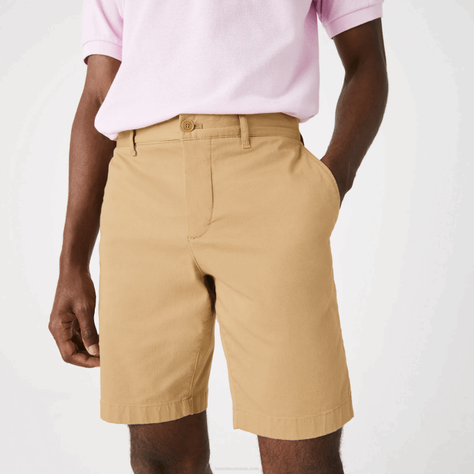 Men Lacoste V0ZN1529 Beige 02S Slim Fit Stretch Cotton Bermuda Shorts - Image 2