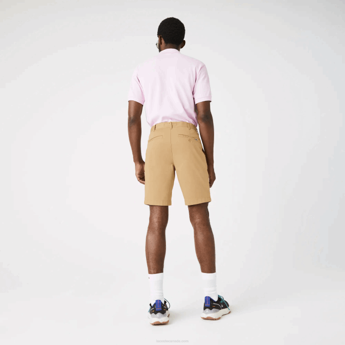 Men Lacoste V0ZN1529 Beige 02S Slim Fit Stretch Cotton Bermuda Shorts - Image 3