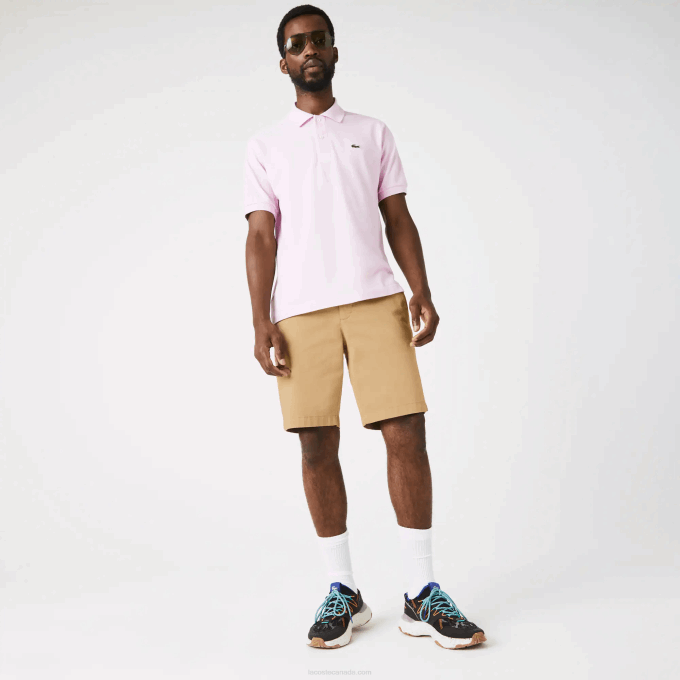 Men Lacoste V0ZN1529 Beige 02S Slim Fit Stretch Cotton Bermuda Shorts - Image 4