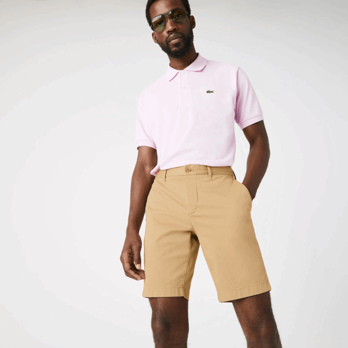 Men Lacoste V0ZN1529 Beige 02S Slim Fit Stretch Cotton Bermuda Shorts - Image 1
