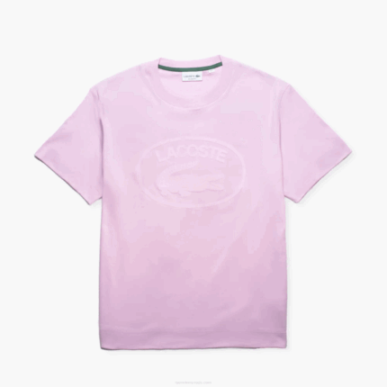 Men Lacoste V0ZN1531 Pink Z4H Relaxed Fit Tone-On-Tone Branded Cotton T-Shirt