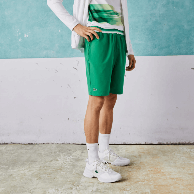 Men Lacoste V0ZN1534 Green LDM SPORT x Novak Djokovic Light Stretch Shorts - Image 7