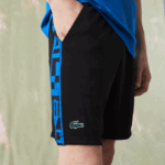 Men Lacoste V0ZN1535 Black C31 SPORT Contrast Print Tennis Shorts - Image 2
