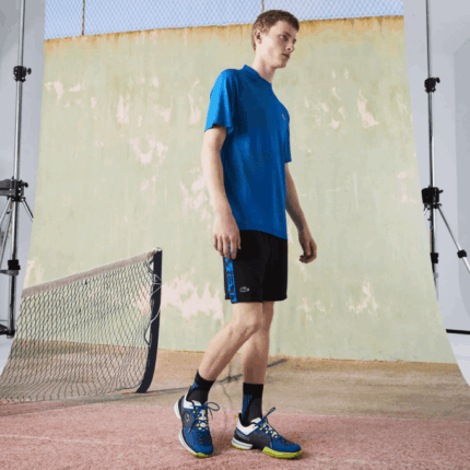 Men Lacoste V0ZN1535 Black C31 SPORT Contrast Print Tennis Shorts