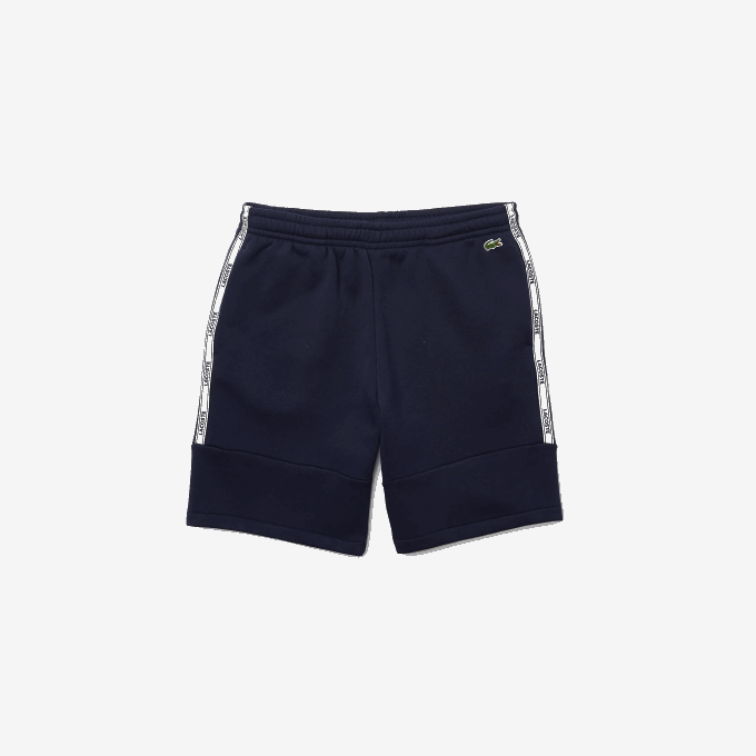 Men Lacoste V0ZN1538 Navy Blue 166 Branded Bands Cotton Fleece Blend Shorts - Image 4