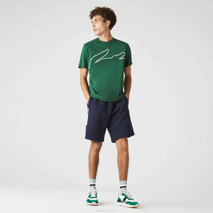 Men Lacoste V0ZN1538 Navy Blue 166 Branded Bands Cotton Fleece Blend Shorts - Image 5