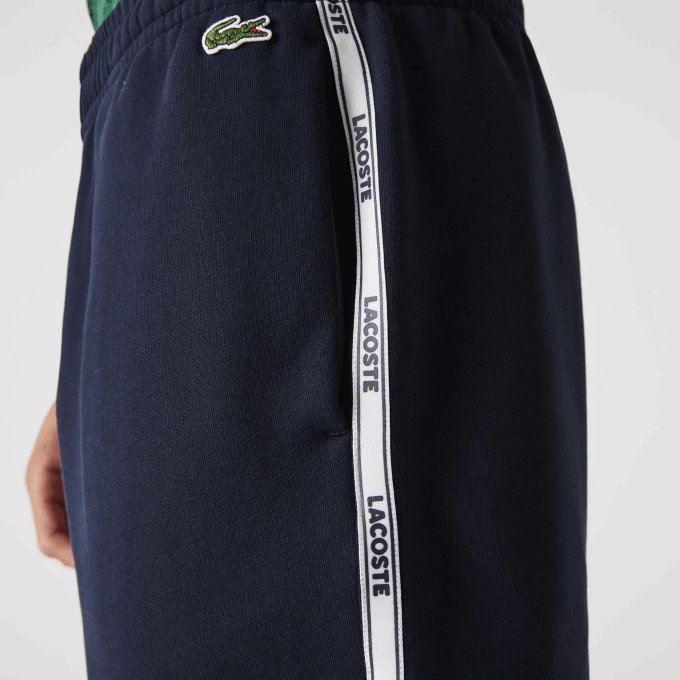 Men Lacoste V0ZN1538 Navy Blue 166 Branded Bands Cotton Fleece Blend Shorts - Image 6