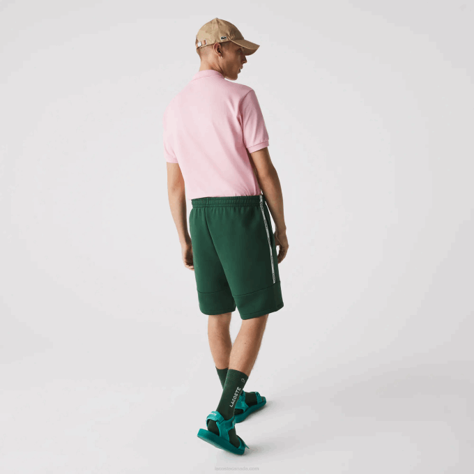 Men Lacoste V0ZN1539 Green 132 Branded Bands Cotton Fleece Blend Shorts - Image 3