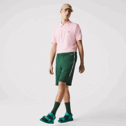 Men Lacoste V0ZN1539 Green 132 Branded Bands Cotton Fleece Blend Shorts