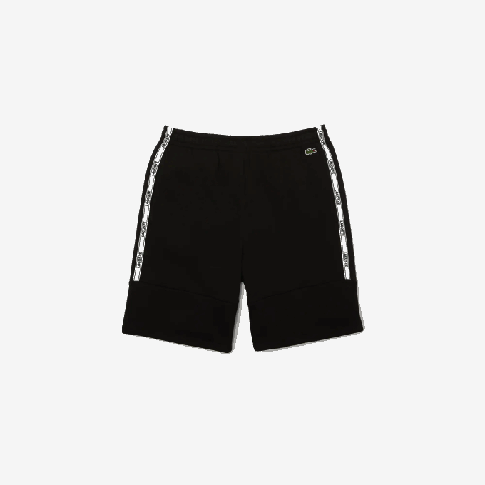 Men Lacoste V0ZN1540 Black 031 Branded Bands Cotton Fleece Blend Shorts - Image 5
