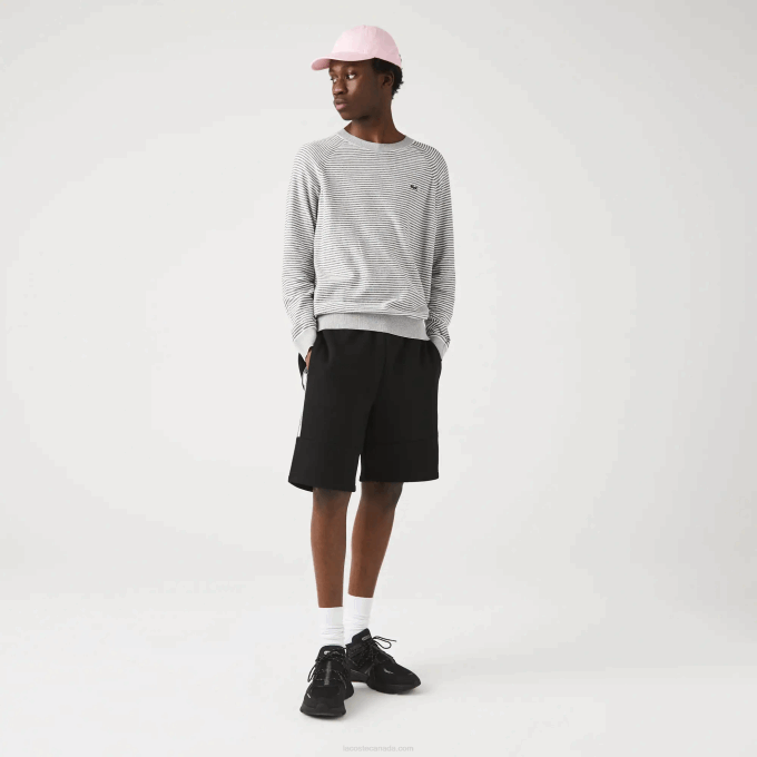Men Lacoste V0ZN1540 Black 031 Branded Bands Cotton Fleece Blend Shorts - Image 6