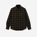 Men Lacoste V0ZN1541 Khaki Green White GBY Reversible Cotton Flannel Overshirt - Image 5