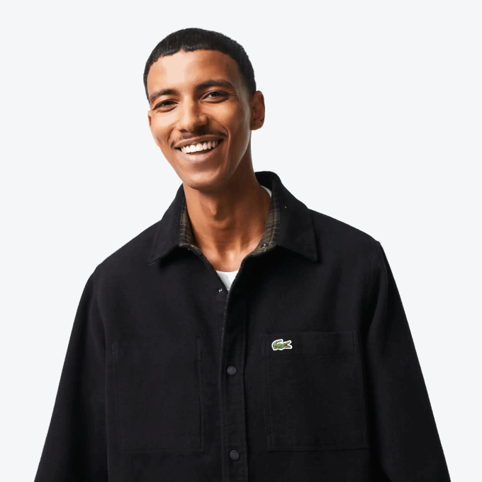 Men Lacoste V0ZN1541 Khaki Green White GBY Reversible Cotton Flannel Overshirt - Image 7
