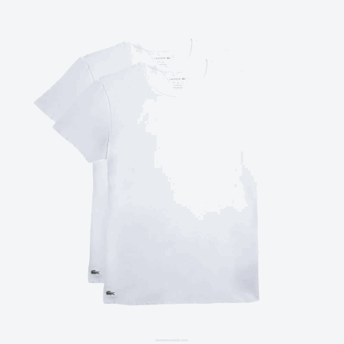 Men Lacoste V0ZN1542 White 001 Crew Neck Cotton Lounge T-Shirt 2-Pack - Image 1
