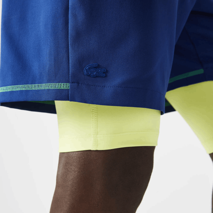 Men Lacoste V0ZN1544 Blue Flashy Yellow White 8Q6 SPORT Layered Shorts - Image 4