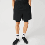 Men Lacoste V0ZN1545 Black Green White 9AZ SPORT Layered Shorts - Image 2