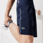 Men Lacoste V0ZN1546 White Navy Blue R20 SPORT French Open Edition Lightweight Stretch Shorts - Image 2