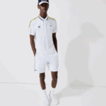 Men Lacoste V0ZN1547 White Navy Blue AJ0 SPORT French Open Edition Lightweight Stretch Shorts