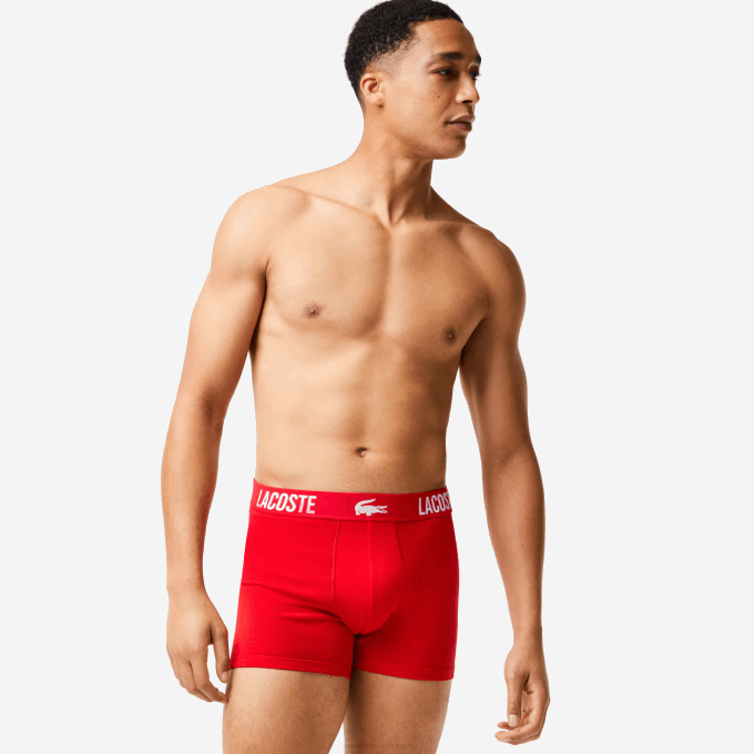 Men Lacoste V0ZN1548 Black Red White TR2 Branded Contrast Crocodile Boxer Brief 3-Pack - Image 2