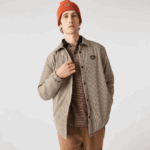 Men Lacoste V0ZN1549 Beige Navy Khaki Green 87E Check Print Water-Repellent Overshirt - Image 2