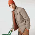 Men Lacoste V0ZN1549 Beige Navy Khaki Green 87E Check Print Water-Repellent Overshirt