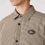 Men Lacoste V0ZN1549 Beige Navy Khaki Green 87E Check Print Water-Repellent Overshirt - Image 4
