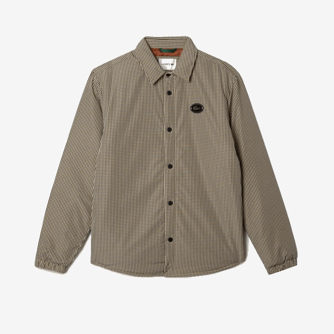 Men Lacoste V0ZN1549 Beige Navy Khaki Green 87E Check Print Water-Repellent Overshirt - Image 5