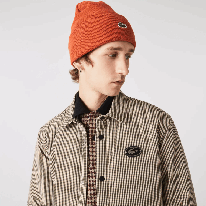 Men Lacoste V0ZN1549 Beige Navy Khaki Green 87E Check Print Water-Repellent Overshirt - Image 6