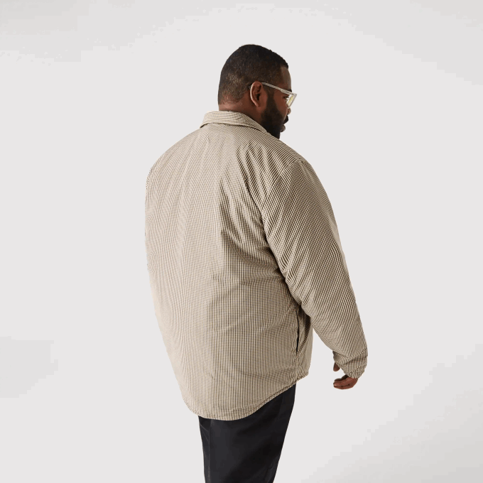 Men Lacoste V0ZN1549 Beige Navy Khaki Green 87E Check Print Water-Repellent Overshirt - Image 9