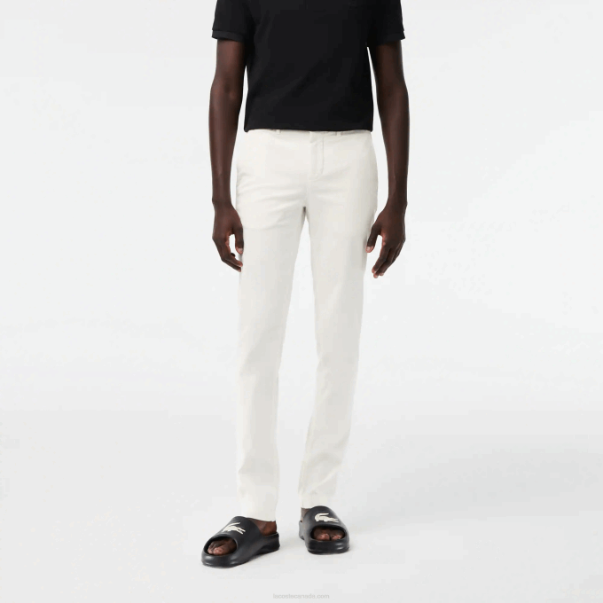 Men Lacoste V0ZN1550 White 70V New Classic Slim Fit Stretch Cotton Pants - Image 2
