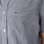 Men Lacoste V0ZN1552 White Navy Blue 522 Regular Fit Gingham Check Shirt - Image 3