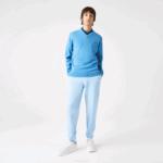 Men Lacoste V0ZN1553 Blue 4XA V-Neck Wool Sweater - Image 2