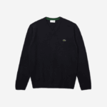 Men Lacoste V0ZN1555 Navy Blue 166 V-Neck Wool Sweater - Image 3