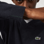 Men Lacoste V0ZN1555 Navy Blue 166 V-Neck Wool Sweater - Image 4