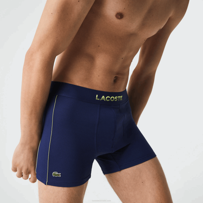 Men Lacoste V0ZN1556 Navy Blue Flashy Yellow 39N Breathable Technical Mesh Trunk - Image 2