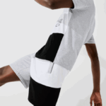 Men Lacoste V0ZN1559 Grey Chine White Black P0F Lettered Colorblock Fleece Bermuda Shorts - Image 4