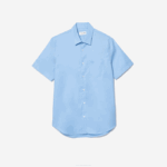 Men Lacoste V0ZN1562 Blue HBP Regular Fit Solid Cotton Shirt - Image 3