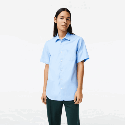 Men Lacoste V0ZN1562 Blue HBP Regular Fit Solid Cotton Shirt