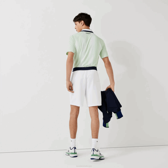 Men Lacoste V0ZN1563 White Navy Blue White B0X SPORT Contrasting Elasticized Waist Jacquard Shorts - Image 2