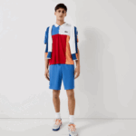 Men Lacoste V0ZN1564 Blue Black White X0B SPORT Contrasting Elasticized Waist Jacquard Shorts