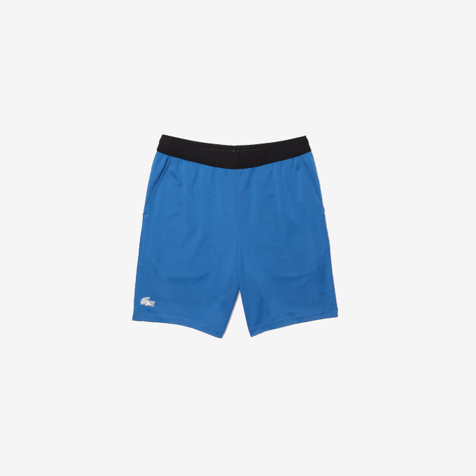 Men Lacoste V0ZN1564 Blue Black White X0B SPORT Contrasting Elasticized Waist Jacquard Shorts - Image 4