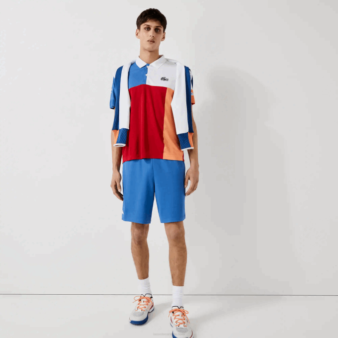 Men Lacoste V0ZN1564 Blue Black White X0B SPORT Contrasting Elasticized Waist Jacquard Shorts - Image 1
