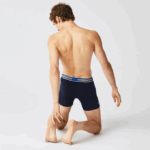 Men Lacoste V0ZN1565 Navy Blue Red White Blue LNZ Contrast Waist Boxer Brief 3-Pack - Image 3