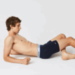 Men Lacoste V0ZN1565 Navy Blue Red White Blue LNZ Contrast Waist Boxer Brief 3-Pack - Image 4