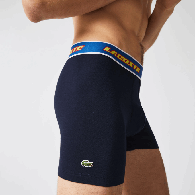 Men Lacoste V0ZN1565 Navy Blue Red White Blue LNZ Contrast Waist Boxer Brief 3-Pack - Image 1