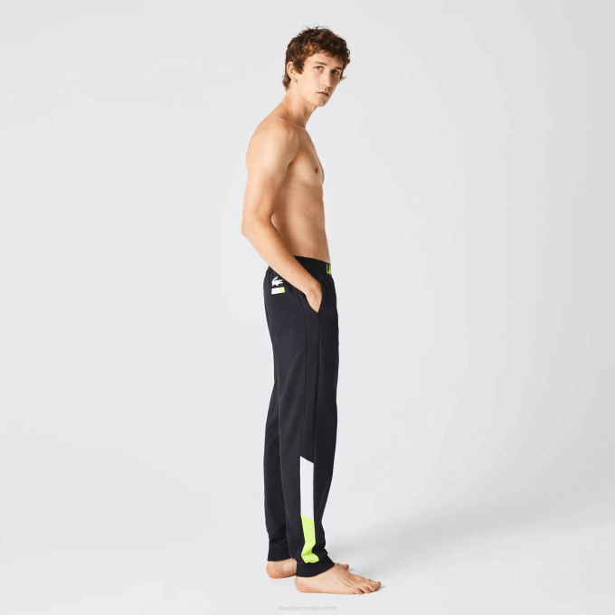 Men Lacoste V0ZN1566 Dark Grey White Yellow P44 Oversized Logo Fleece Pajama Pants - Image 2