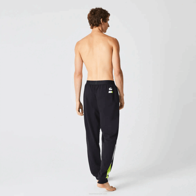 Men Lacoste V0ZN1566 Dark Grey White Yellow P44 Oversized Logo Fleece Pajama Pants - Image 3