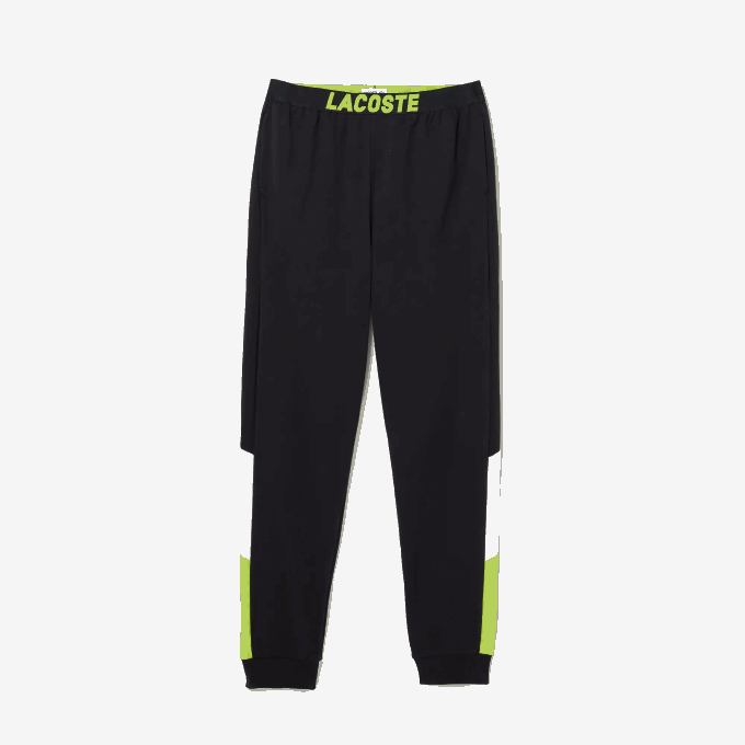 Men Lacoste V0ZN1566 Dark Grey White Yellow P44 Oversized Logo Fleece Pajama Pants - Image 5